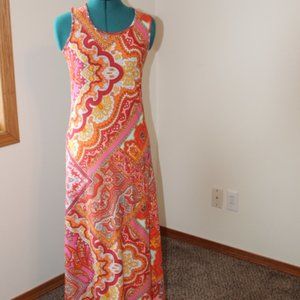 Attitudes by Rene"- sz xs , Orange paisley , sleeveless,  maxi dress